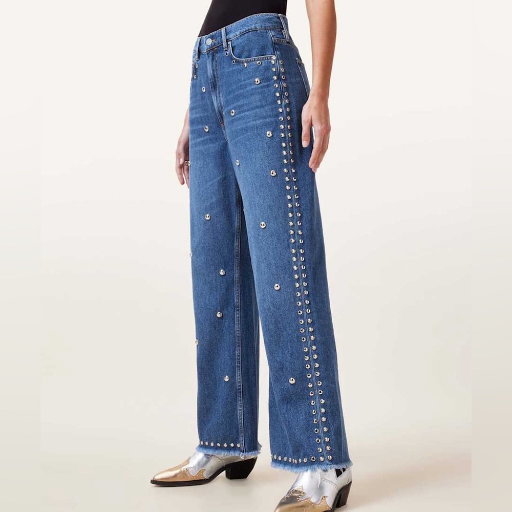 Women's Blue Embellished Jeans